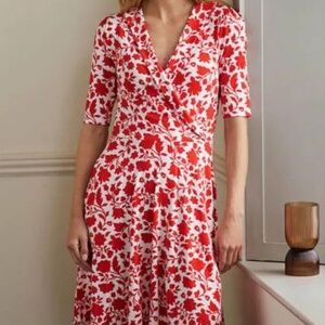Boden Floral fixed wrap Red and White Women's Dress
